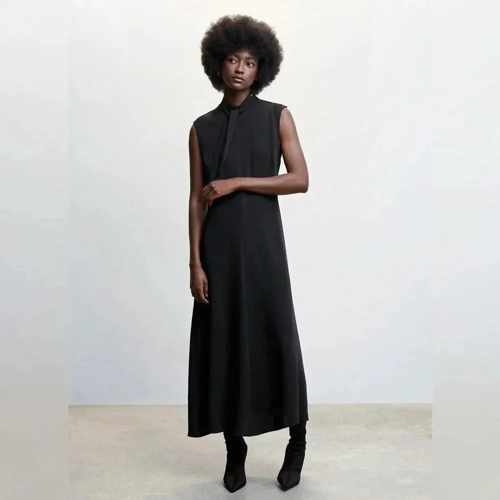Mango Bow Dress Black NWT - Picture 3 of 9